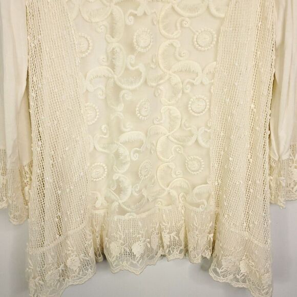 Ali Miles Top Womens L Sequin Embroidered Lace Paisley Romantic Cream Mesh - Picture 3 of 13